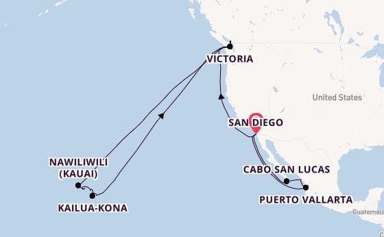 Polynesië vanaf San Diego, Verenigde Staten met de Koningsdam