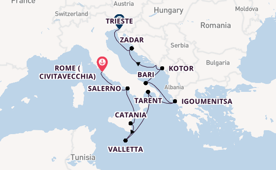 Mediterranean Sea from Rome (Civitavecchia), Italy with the Allura