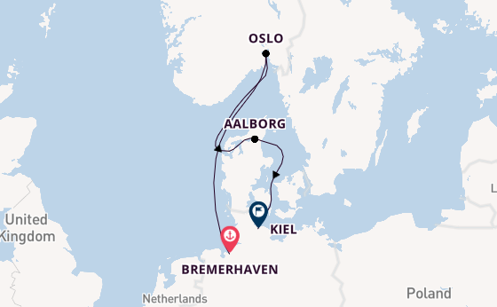 Noorwegen vanaf Bremerhaven, Duitsland met de Amadea