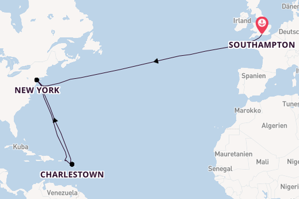 Transatlantik ab Southampton, Großbritannien auf der Queen Mary 2