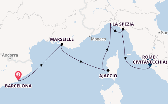 Western Mediterranean from Barcelona, Spain with the Sun Princess