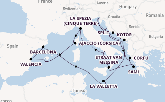 Middellandse Zee vanaf Triëst, Italië met de Queen Elizabeth