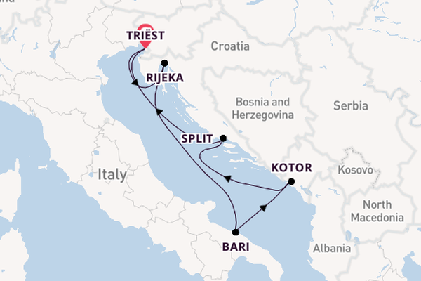 Middellandse Zee vanaf Triëst, Italië met de Mein Schiff 4