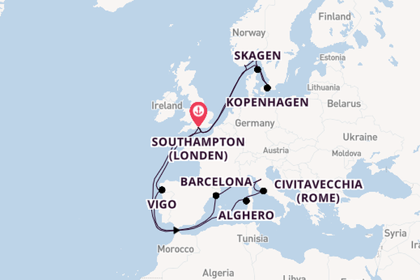 Westelijke Middellandse Zee vanaf Southampton (Londen), Engeland met de Sky Princess