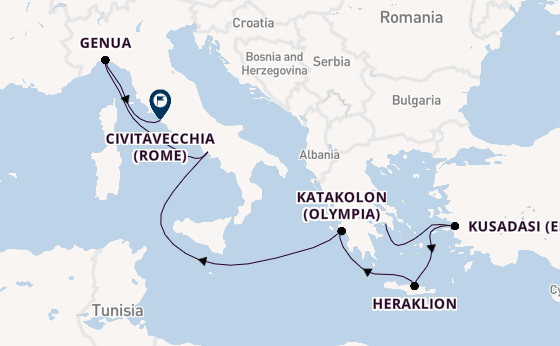 Middellandse Zee vanaf Athene (Piraeus), Griekenland met de MSC Splendida