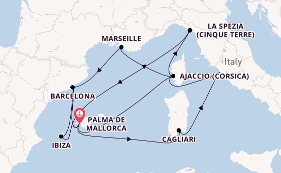 Westelijke Middellandse Zee vanaf Palma de Mallorca met AIDAcosma