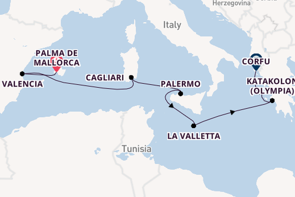 Middellandse Zee vanaf Palma de Mallorca, Mallorca, Spanje met AIDAblu