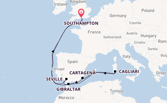 Western Mediterranean from Southampton, England with the Ventura