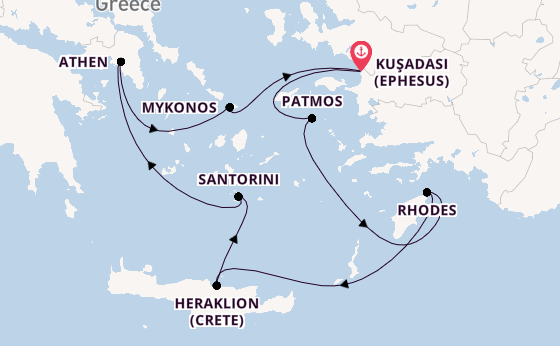 Eastern Mediterranean from Kuşadası (Ephesus), Turkey with the Celestyal Discovery