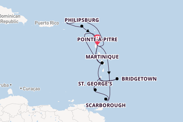 Southern Caribbean from Pointe-à-Pitre, Guadeloupe with the Costa Fortuna