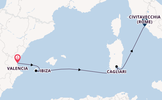 Westelijke Middellandse Zee vanaf Valencia, Spanje met de MSC Musica