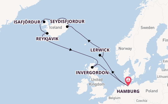 Arctic Ocean from Hamburg, Germany with the MSC Preziosa