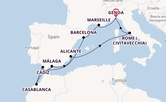 Western Mediterranean from Genoa, Italy with the MSC Magnifica