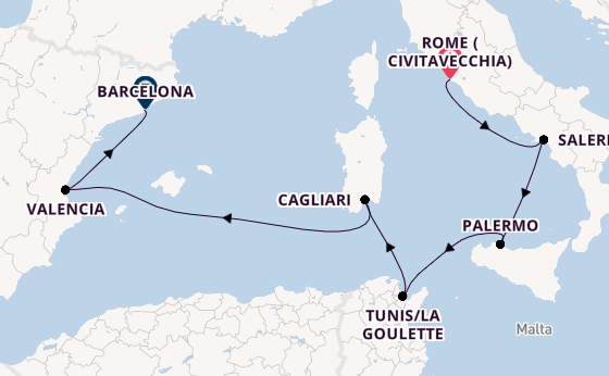 Western Mediterranean from Rome (Civitavecchia), Italy with the Viking Vela