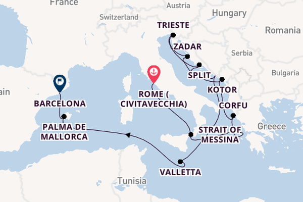 Mediterranean Sea from Rome (Civitavecchia), Italy with the Queen Victoria