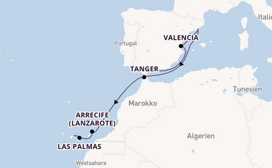 Westliches Mittelmeer ab Málaga, Spanien auf der Azura