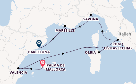 Westliches Mittelmeer ab Palma de Mallorca, Spanien auf der Costa Pacifica