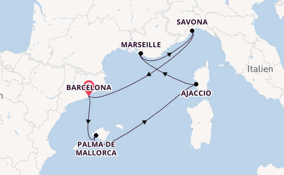 Westliches Mittelmeer ab Barcelona, Spanien auf der Costa Favolosa