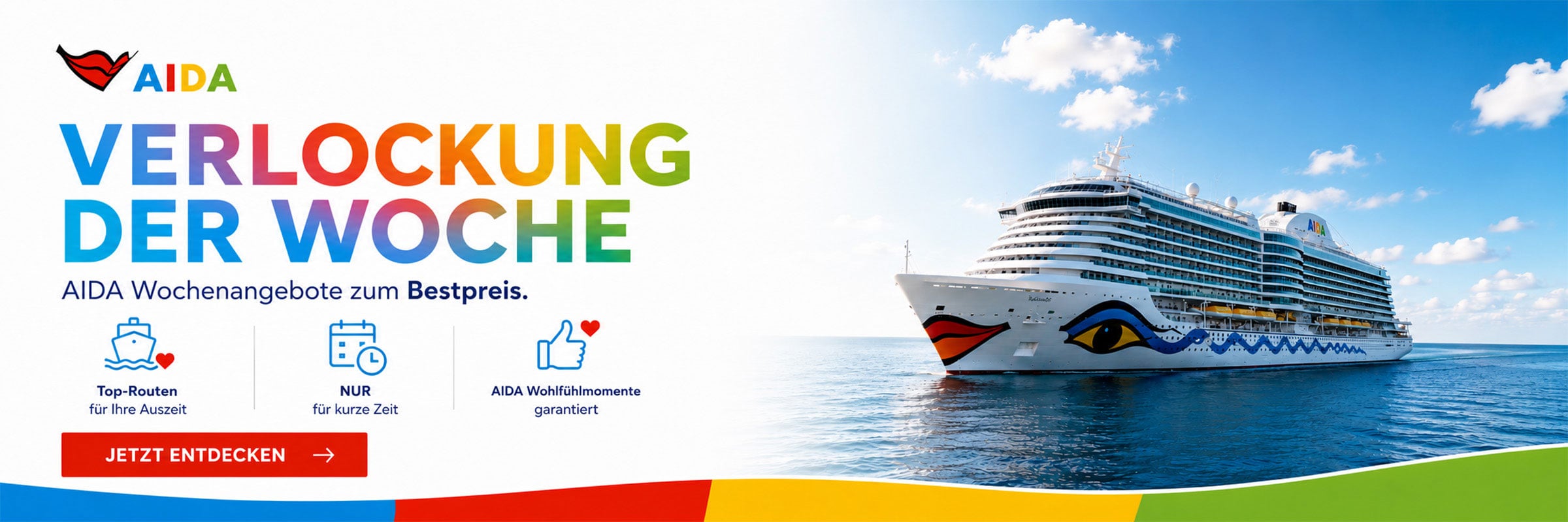Header-Layout für AIDA Verlockung mit Schiff und Schriftzügen im AIDA Design