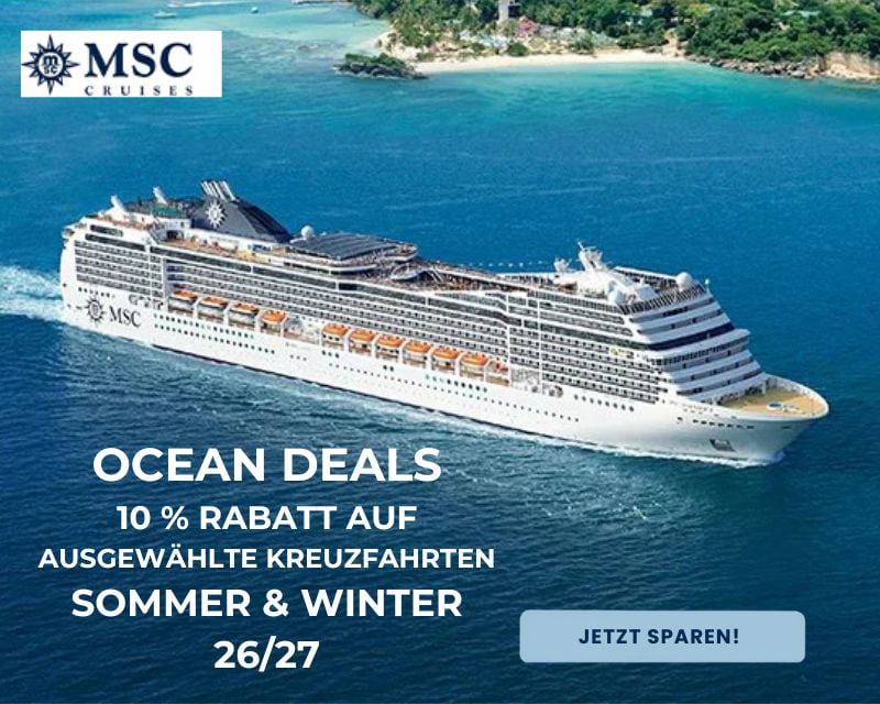 10 % Rabatt auf ausgewählte MSC Cruises Kreuzfahrten 