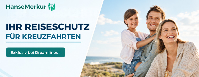 Hansemerkur Layout für Kreuzfahrt-Reiseschutz bei Dreamlines mit Familienfoto