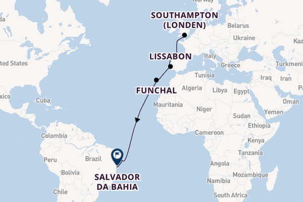 trans-Atlantisch vanaf Southampton (Londen), Engeland met de MSC Meraviglia