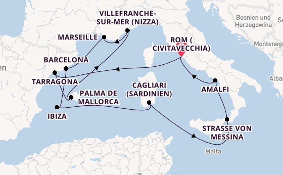 Westliches Mittelmeer ab Civitavecchia (Rom), Italien auf der Queen Victoria