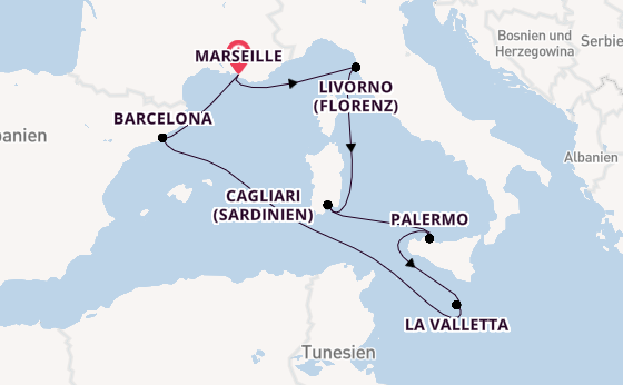 Mittelmeer-Kreuzfahrt ab Marseille mit Stopps in Italien, Malta & Spanien