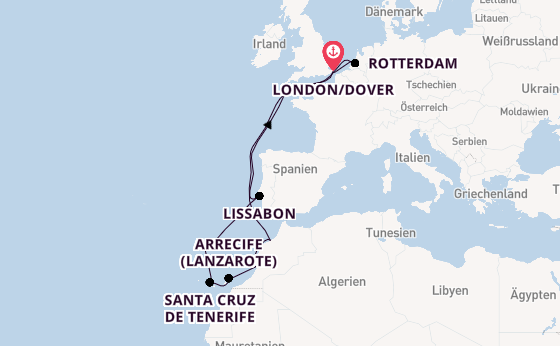 England ab London/Dover, Großbritannien auf der Nieuw Statendam