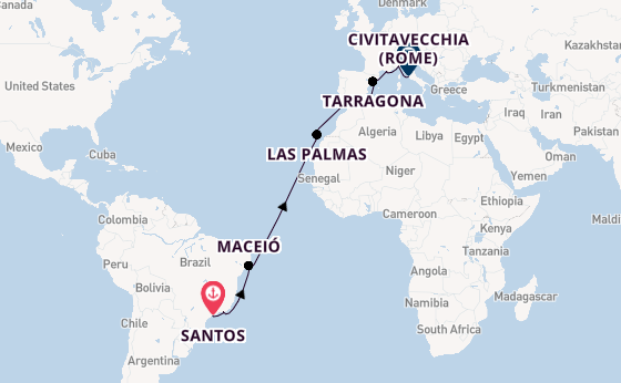 trans-Atlantisch vanaf Santos, Brazilië met de MSC Musica