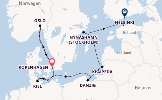 Norwegen ab Kopenhagen, Dänemark auf der Norwegian Prima