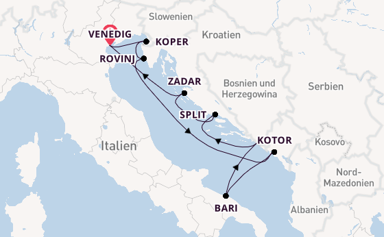 Mittelmeer ab Venedig, Italien auf der Silver Spirit