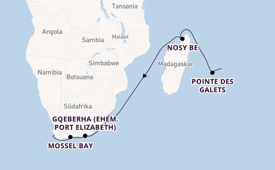 Afrika ab Port Louis, Mauritius auf der Seven Seas Mariner