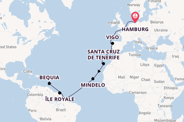 trans-Atlantisch vanaf Hamburg, Duitsland met de VASCO DA GAMA