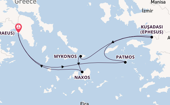 Eastern Mediterranean from Athens (Piraeus), Greece with the Evrima