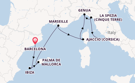 Westelijke Middellandse Zee vanaf Barcelona, Spanje met de Sun Princess