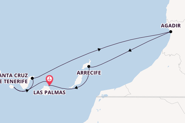 Mein Schiff 7 langs de Canarische Eilanden en Agadir