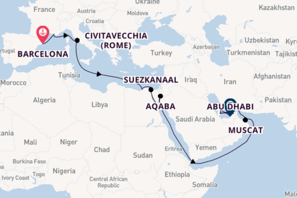 Midden-Oosten vanaf Barcelona, Spanje met de MSC Euribia