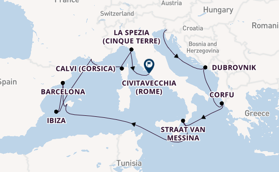 Westelijke Middellandse Zee vanaf Triëst, Italië met de Queen Elizabeth