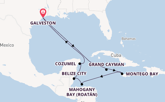 Western Caribbean from Galveston, Texas, USA with the Carnival Miracle