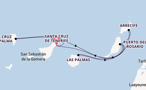 Canarische Eilanden vanaf Santa Cruz de Tenerife, Tenerife, Spanje met de Costa Smeralda