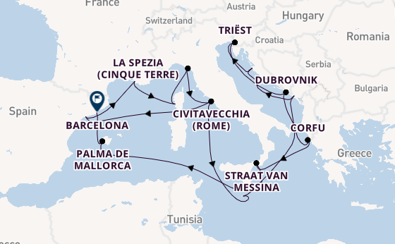 Middellandse Zee vanaf Civitavecchia (Rome), Italië met de Queen Elizabeth