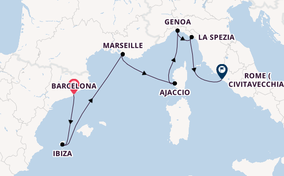 Western Mediterranean from Barcelona, Spain with the Sun Princess