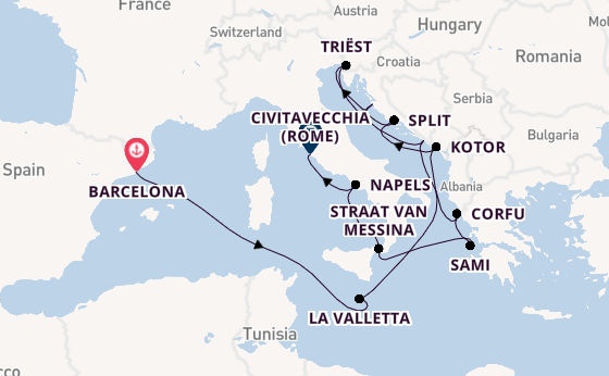 Middellandse Zee vanaf Barcelona, Spanje met de Queen Elizabeth