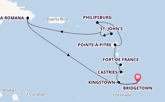 Zuidelijke Caraïben vanaf Bridgetown, Barbados met de Mein Schiff 4