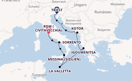 Mittelmeer ab Civitavecchia (Rom), Italien auf der Seven Seas Prestige
