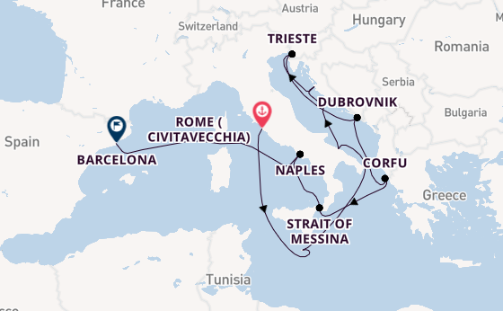 Mediterranean Sea from Rome (Civitavecchia), Italy with the Queen Elizabeth