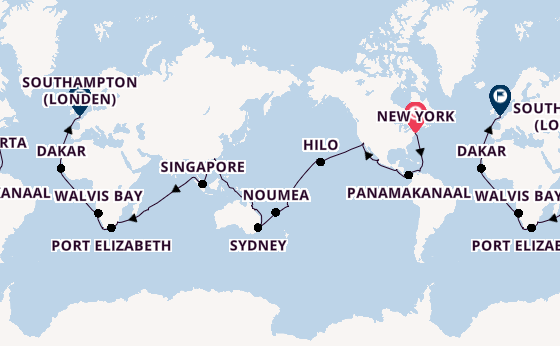 Wereldreizen vanaf New York, Verenigde Staten met de Queen Victoria