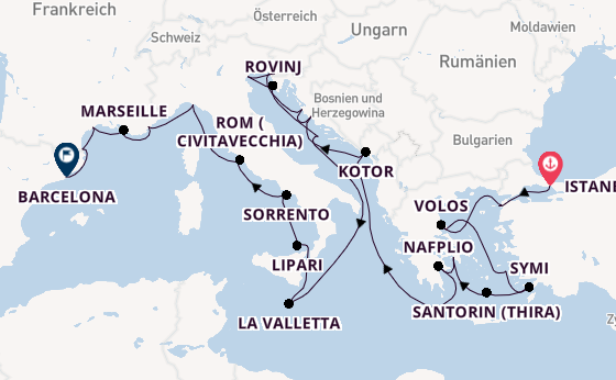 Mittelmeer ab Istanbul, Türkei auf der Seabourn Ovation