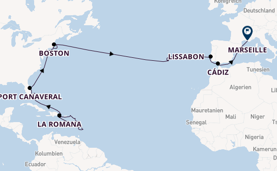 Transatlantik ab La Romana, Dominikanische Republik auf der Costa Fascinosa